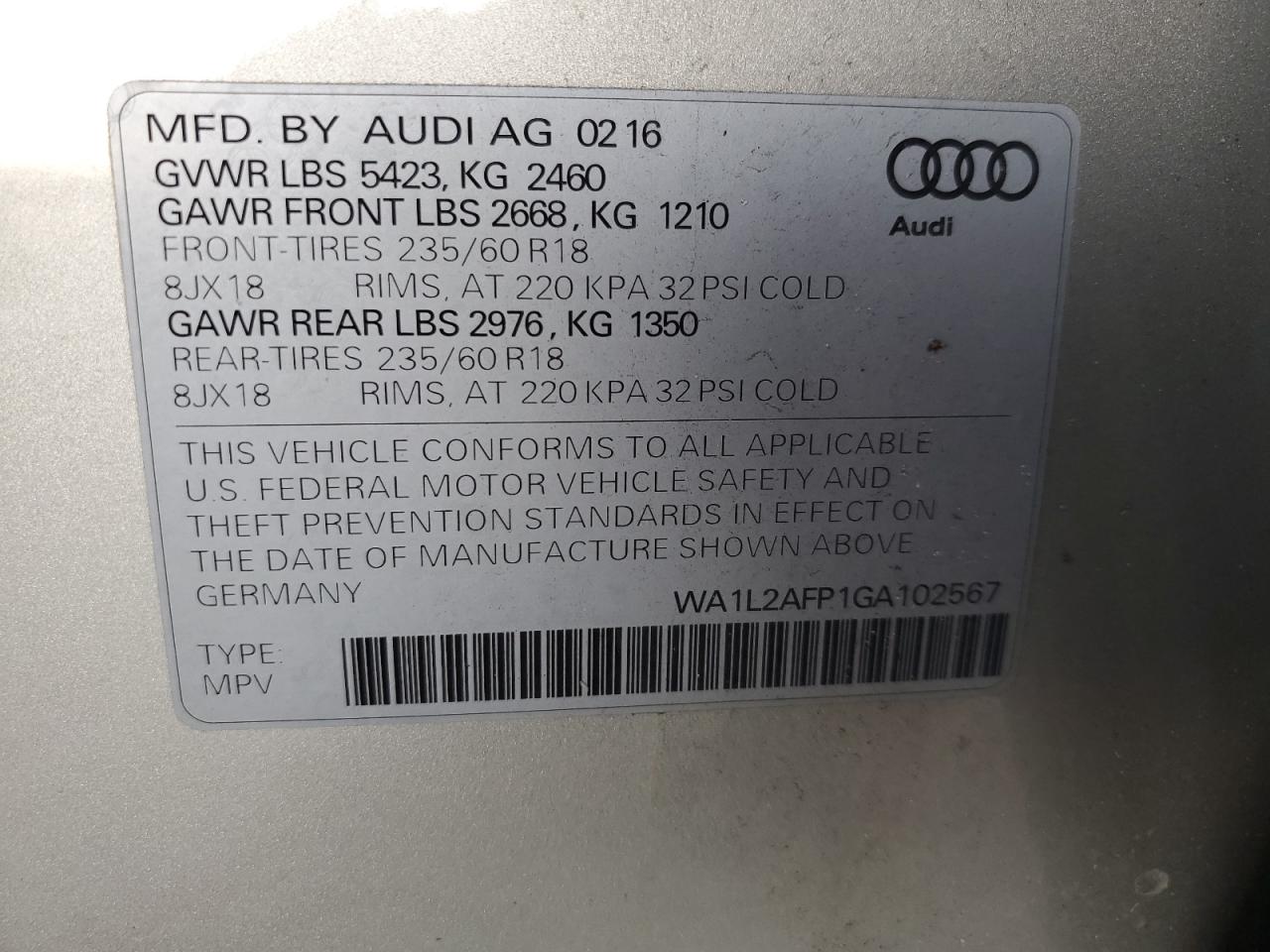 Photo 11 VIN: WA1L2AFP1GA102567 - AUDI Q5 