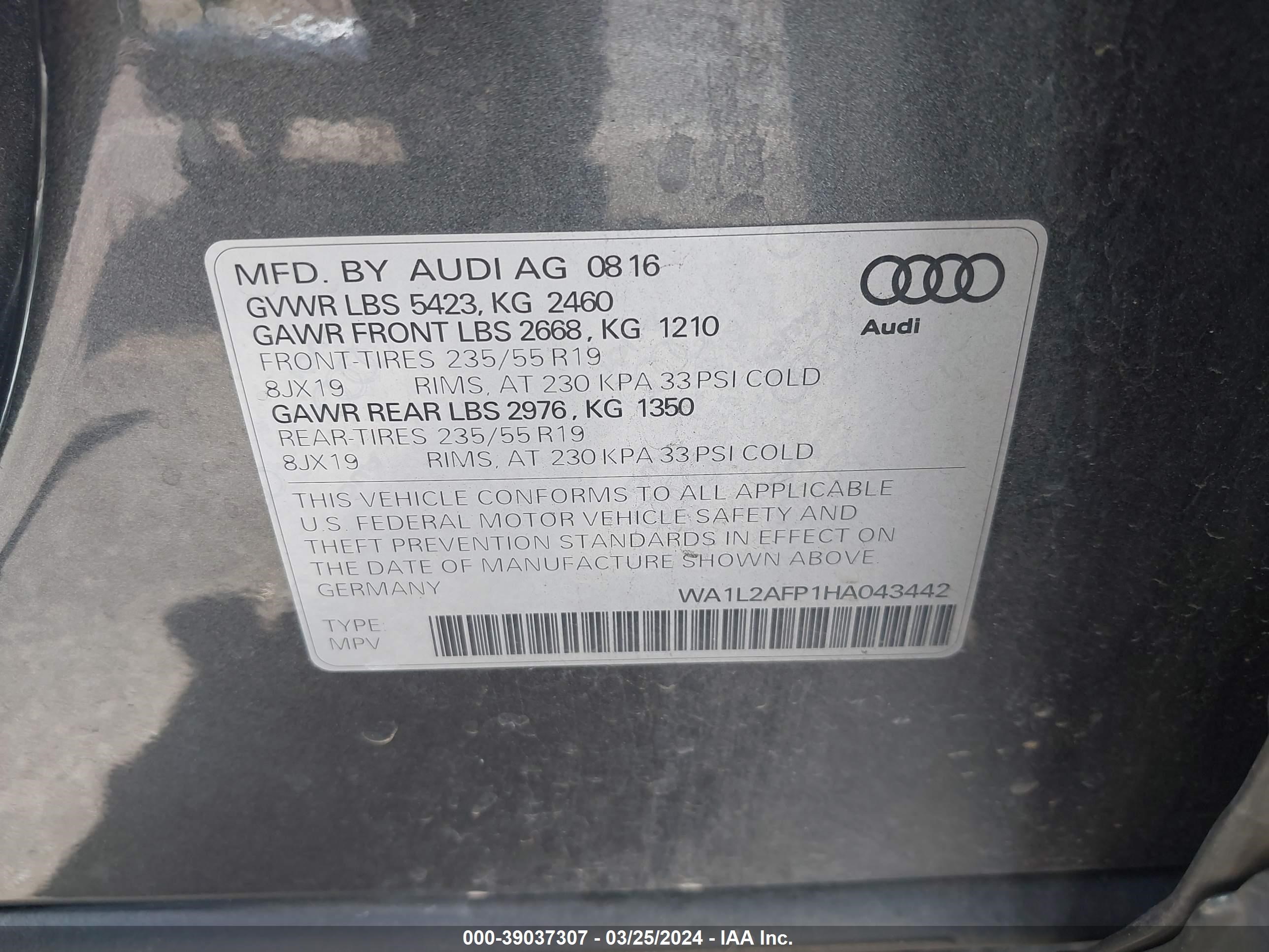 Photo 8 VIN: WA1L2AFP1HA043442 - AUDI Q5 