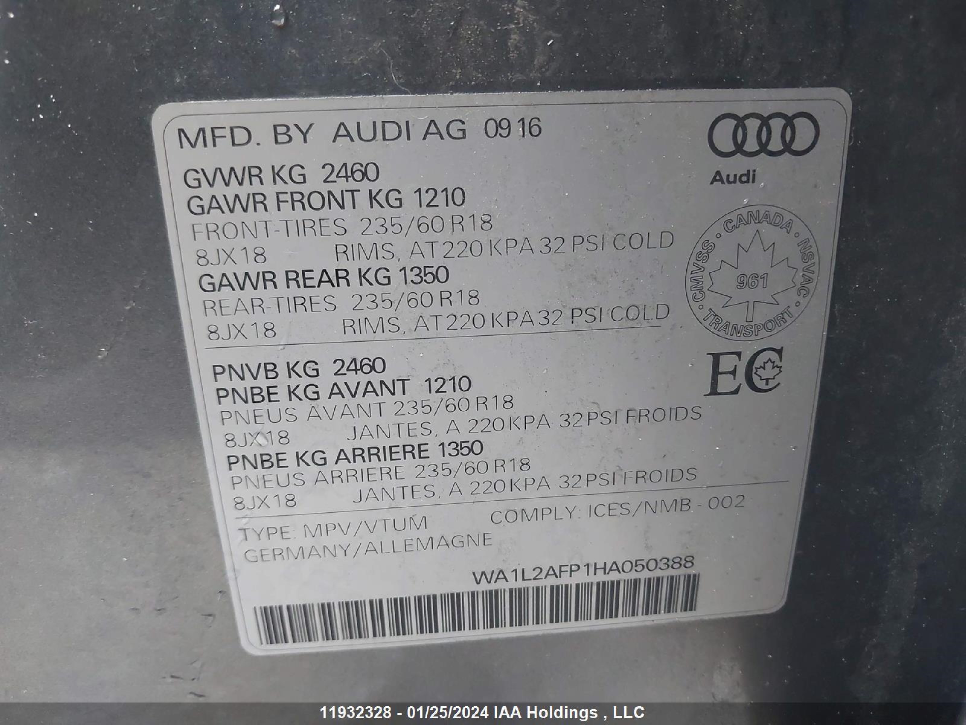 Photo 8 VIN: WA1L2AFP1HA050388 - AUDI Q5 