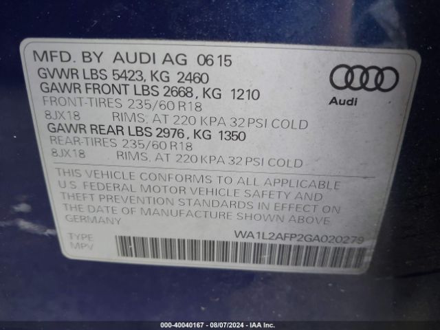 Photo 8 VIN: WA1L2AFP2GA020279 - AUDI Q5 