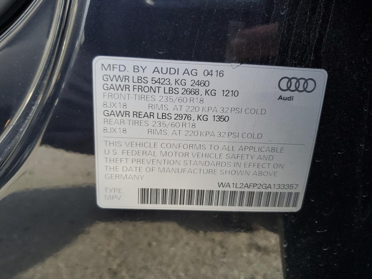 Photo 11 VIN: WA1L2AFP2GA133357 - AUDI Q5 