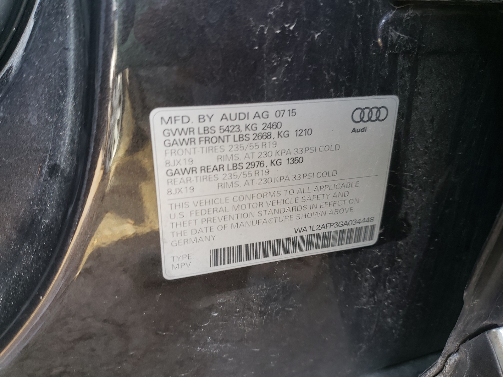 Photo 9 VIN: WA1L2AFP3GA034448 - AUDI Q5 PREMIUM 