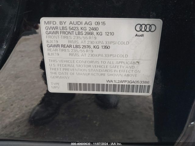 Photo 8 VIN: WA1L2AFP3GA053386 - AUDI Q5 