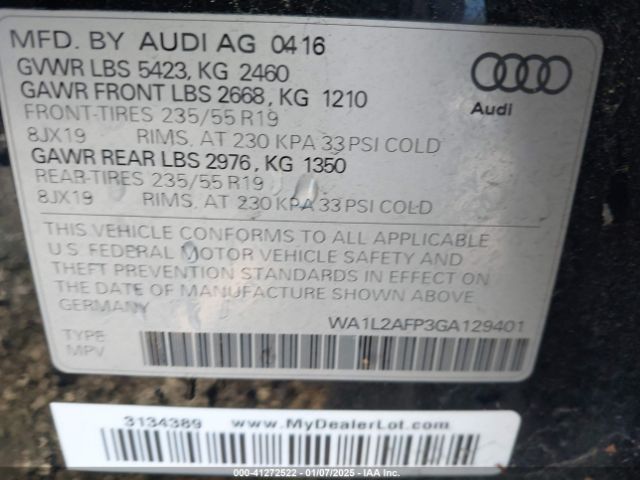 Photo 8 VIN: WA1L2AFP3GA129401 - AUDI Q5 