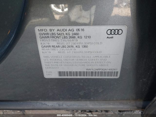 Photo 8 VIN: WA1L2AFP3GA149261 - AUDI Q5 