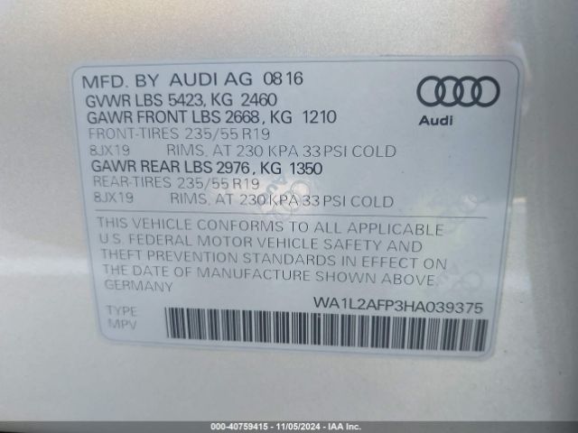 Photo 8 VIN: WA1L2AFP3HA039375 - AUDI Q5 