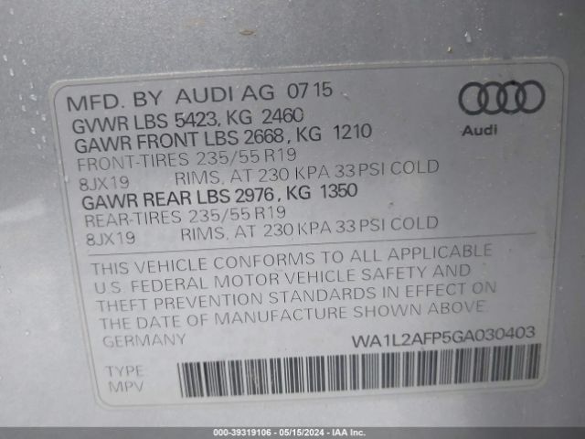 Photo 8 VIN: WA1L2AFP5GA030403 - AUDI Q5 