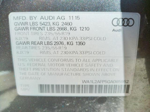 Photo 9 VIN: WA1L2AFP5GA085952 - AUDI Q5 PREMIUM 