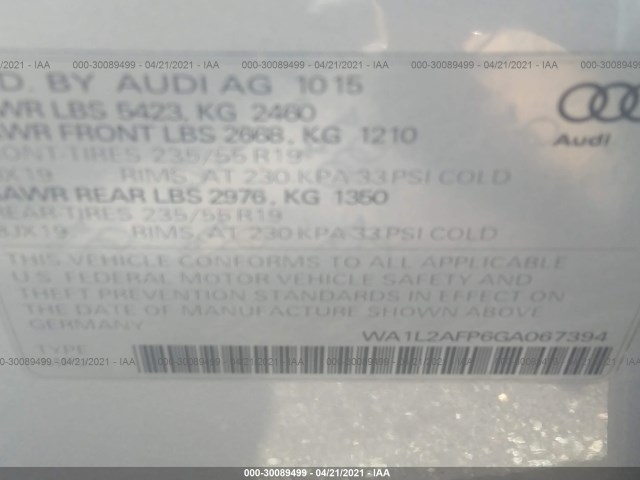 Photo 8 VIN: WA1L2AFP6GA067394 - AUDI Q5 