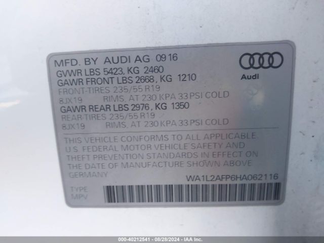 Photo 8 VIN: WA1L2AFP6HA062116 - AUDI Q5 