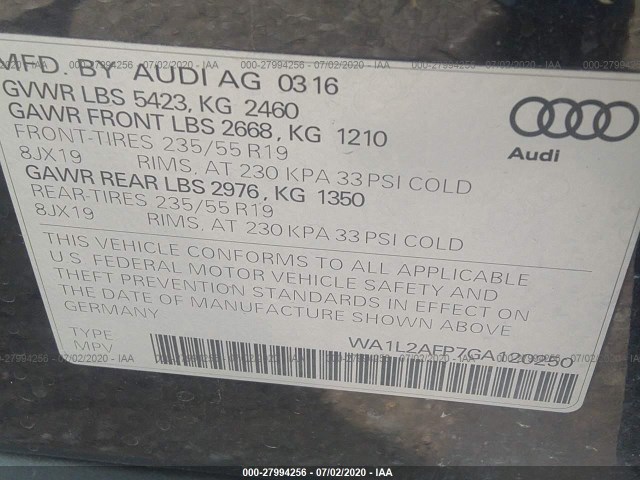 Photo 8 VIN: WA1L2AFP7GA120250 - AUDI Q5 