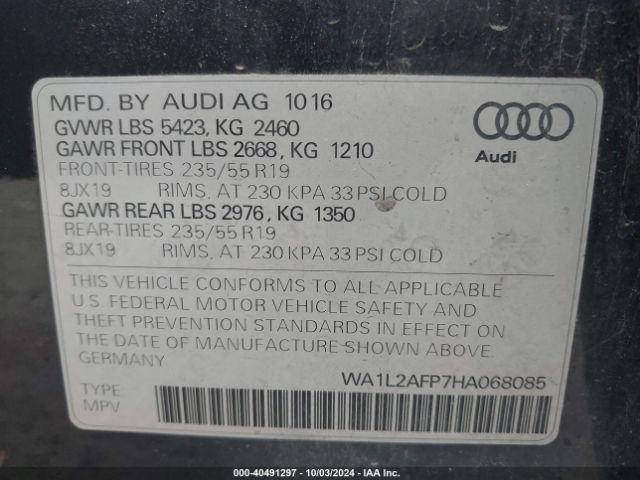 Photo 8 VIN: WA1L2AFP7HA068085 - AUDI Q5 