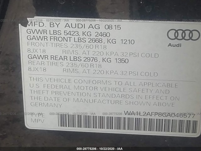 Photo 8 VIN: WA1L2AFP8GA046577 - AUDI Q5 