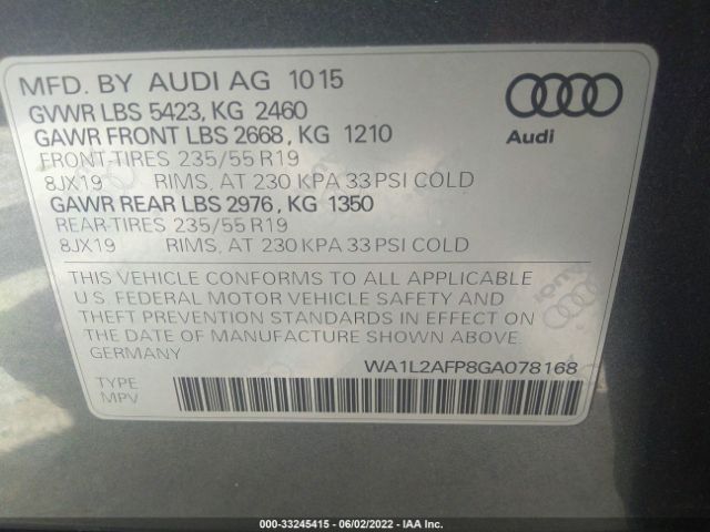 Photo 8 VIN: WA1L2AFP8GA078168 - AUDI Q5 