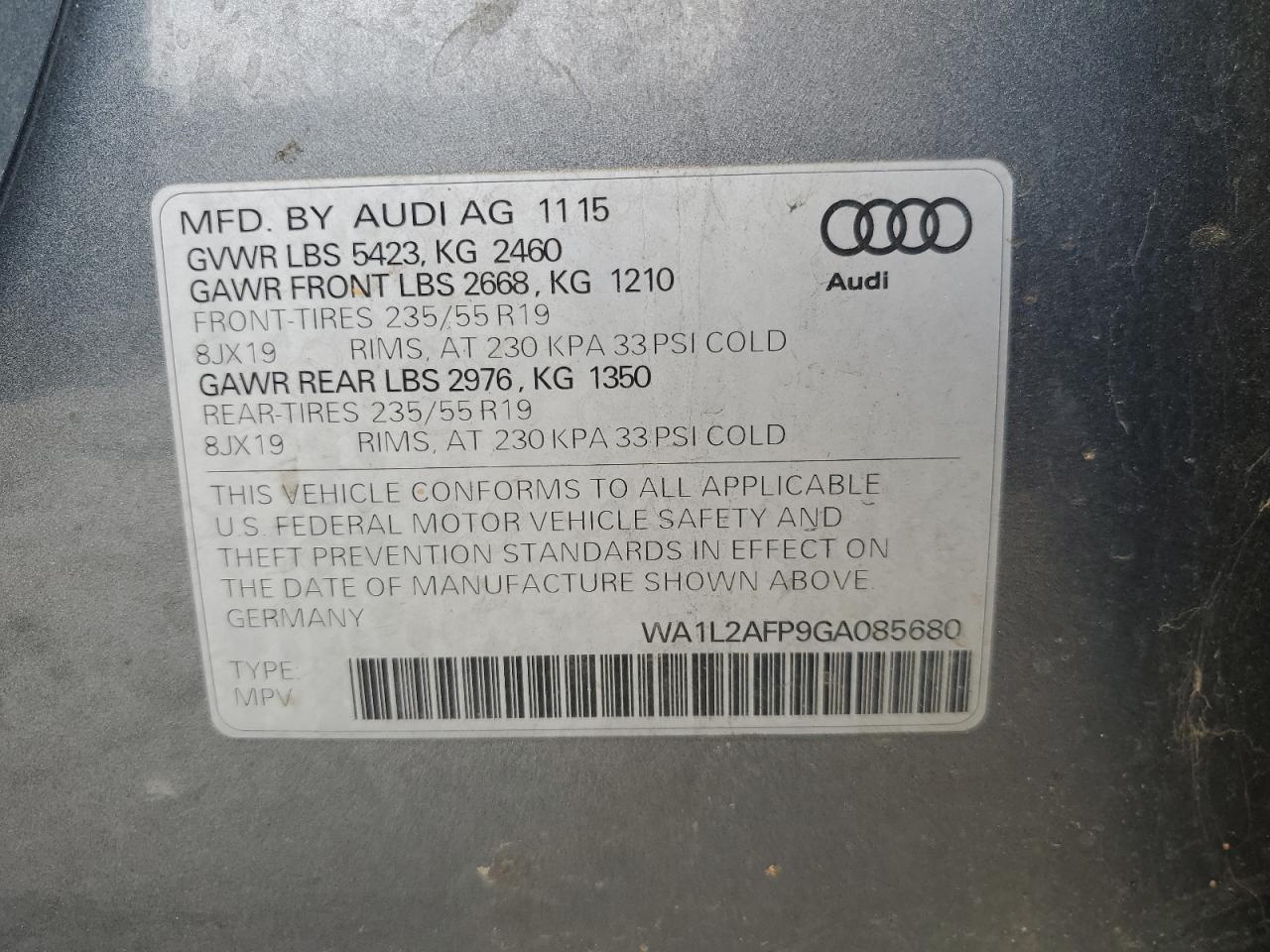 Photo 13 VIN: WA1L2AFP9GA085680 - AUDI Q5 