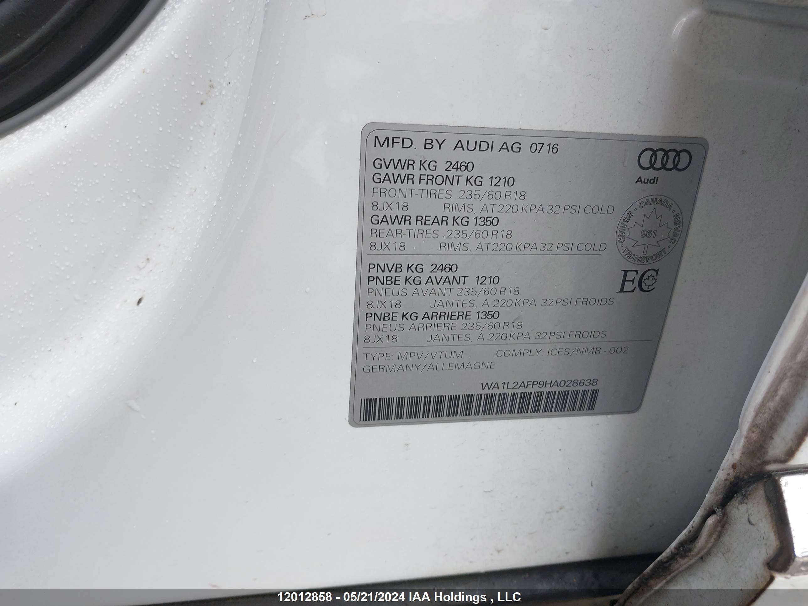 Photo 8 VIN: WA1L2AFP9HA028638 - AUDI Q5 