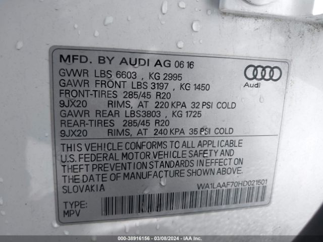 Photo 8 VIN: WA1LAAF70HD021501 - AUDI Q7 