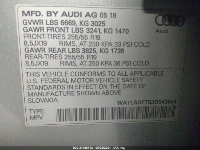 Photo 8 VIN: WA1LAAF70JD043603 - AUDI Q7 