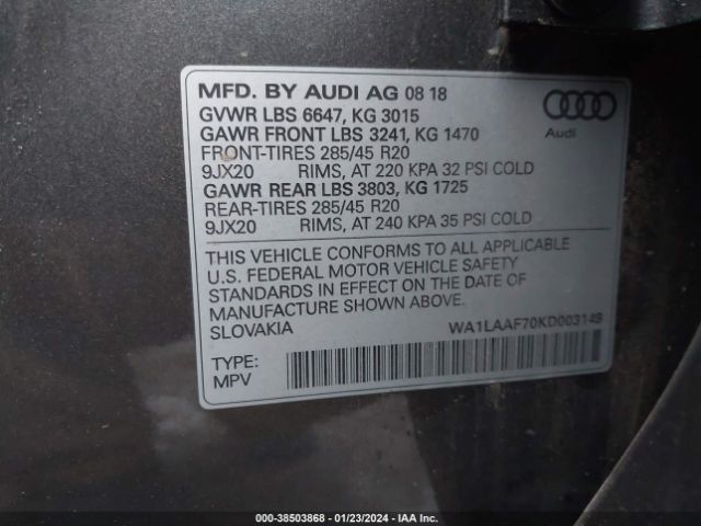 Photo 8 VIN: WA1LAAF70KD003149 - AUDI Q7 