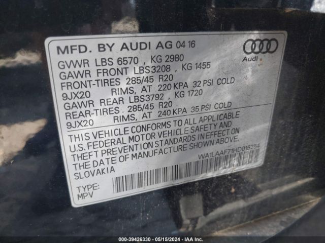 Photo 8 VIN: WA1LAAF71HD015254 - AUDI Q7 