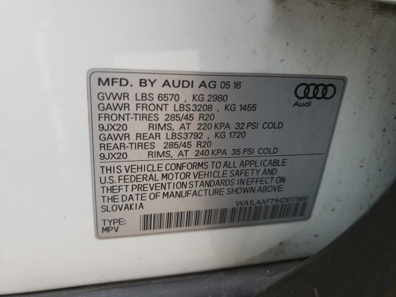 Photo 12 VIN: WA1LAAF71HD017960 - AUDI Q7 