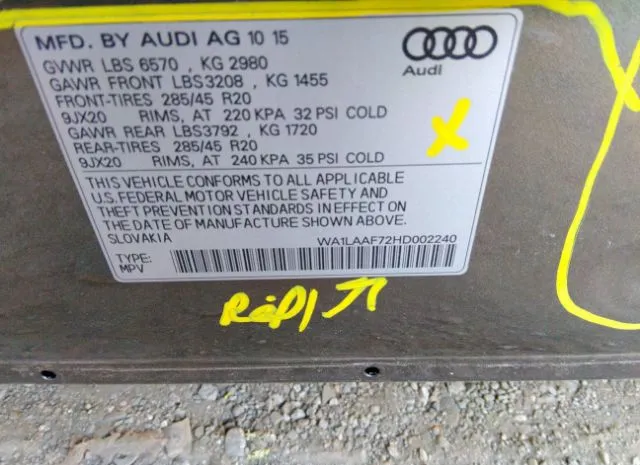 Photo 8 VIN: WA1LAAF72HD002240 - AUDI Q7 