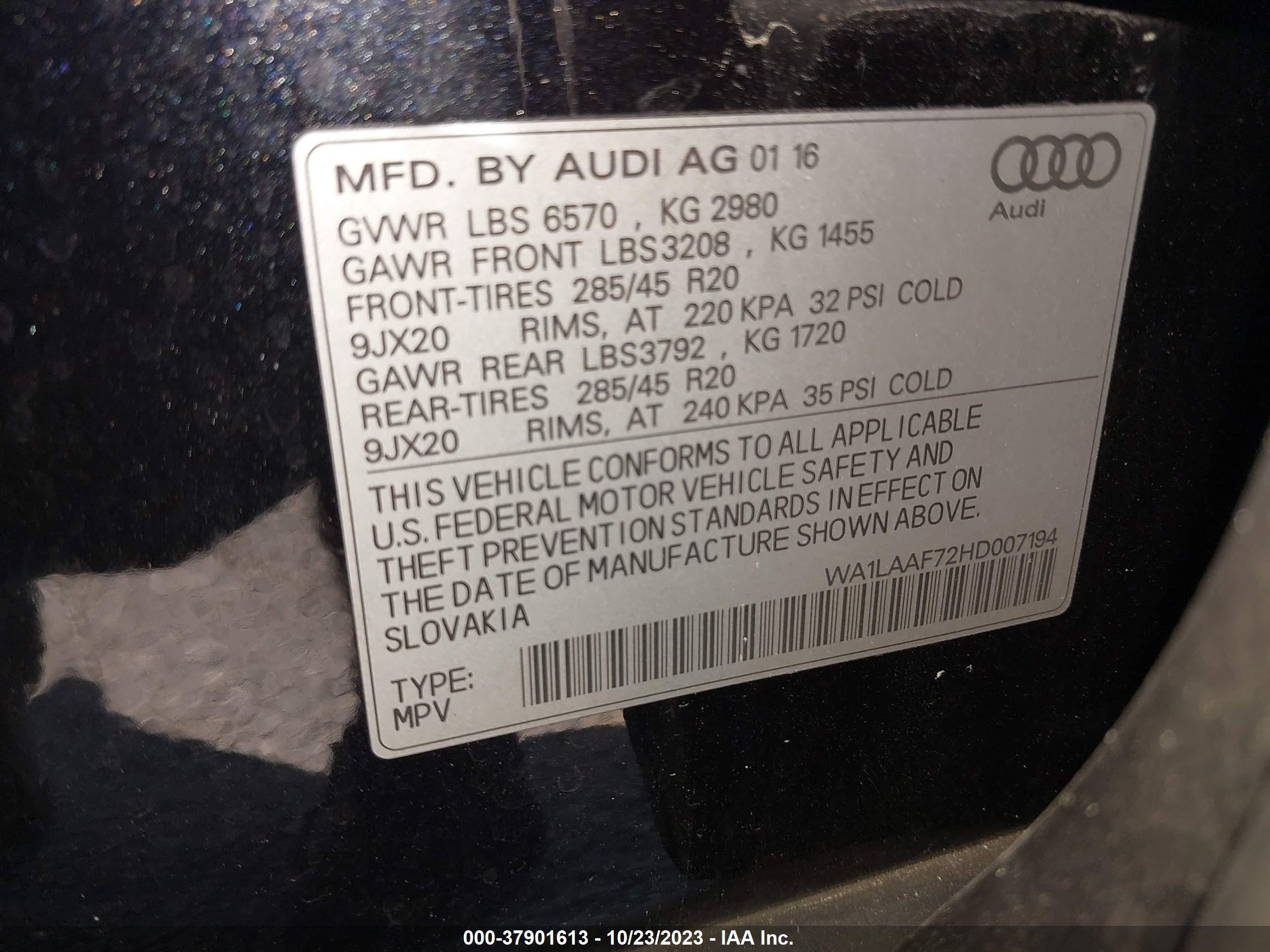 Photo 8 VIN: WA1LAAF72HD007194 - AUDI Q7 