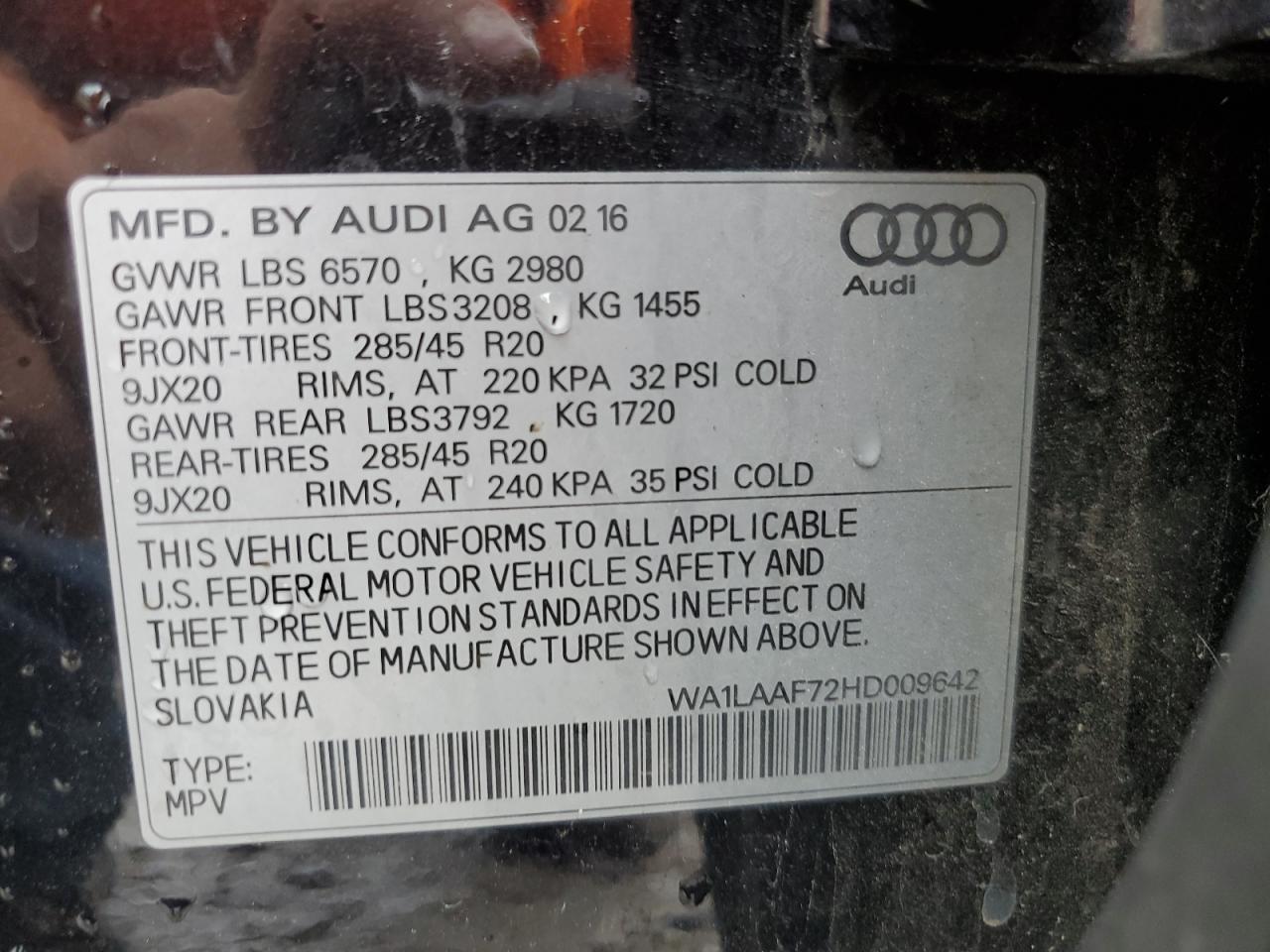 Photo 12 VIN: WA1LAAF72HD009642 - AUDI Q7 