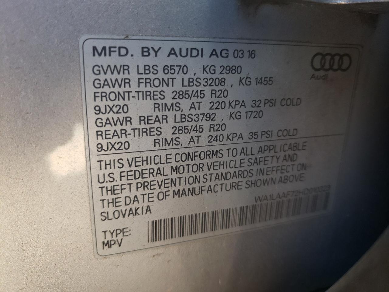 Photo 12 VIN: WA1LAAF72HD010323 - AUDI Q7 