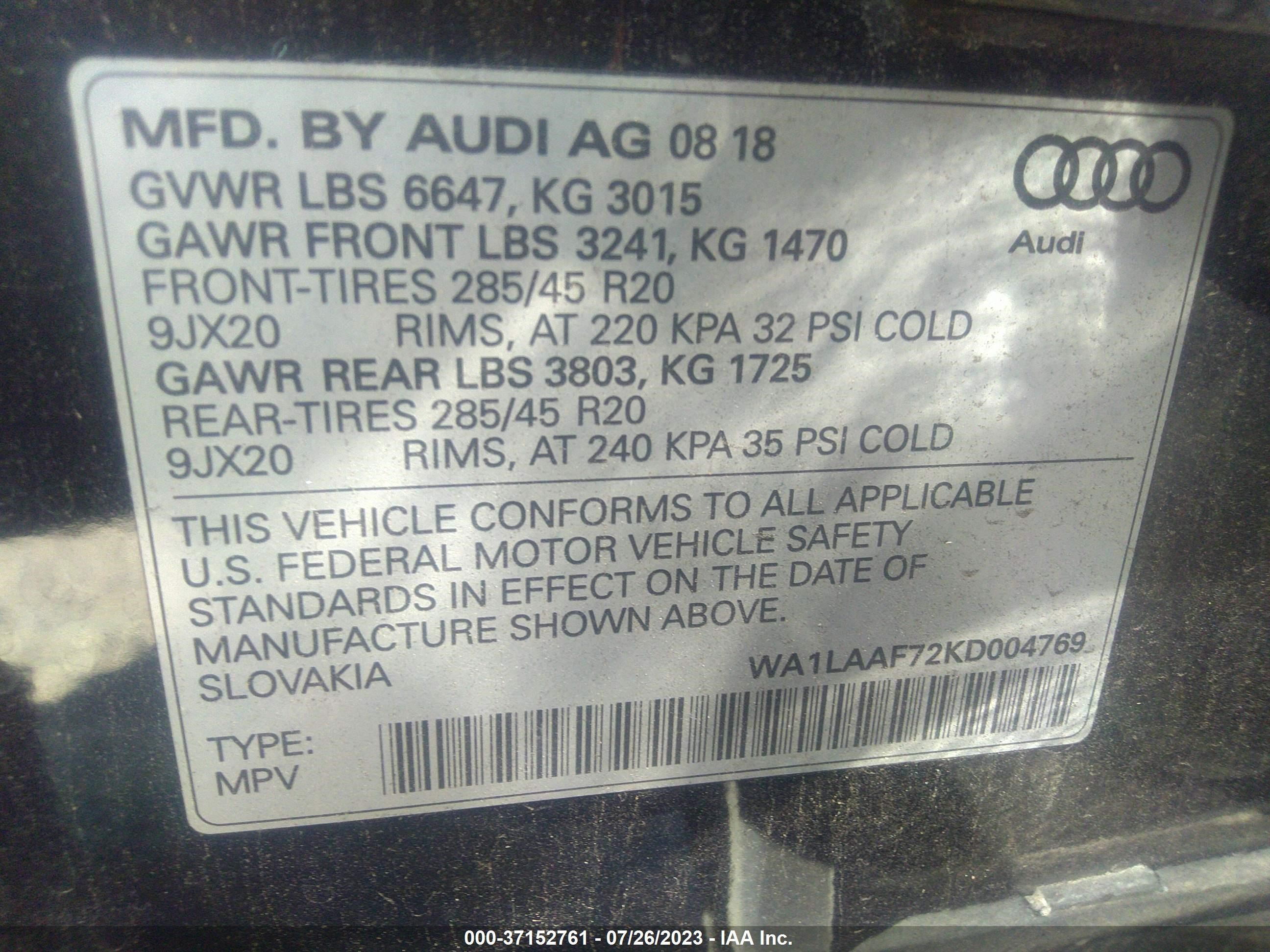 Photo 8 VIN: WA1LAAF72KD004769 - AUDI Q7 