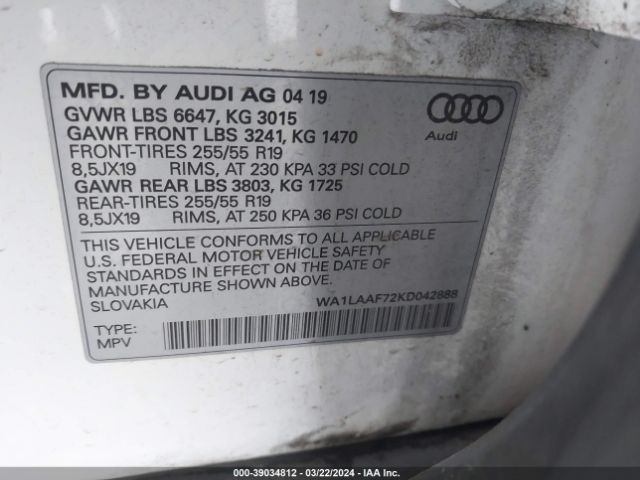 Photo 8 VIN: WA1LAAF72KD042888 - AUDI Q7 