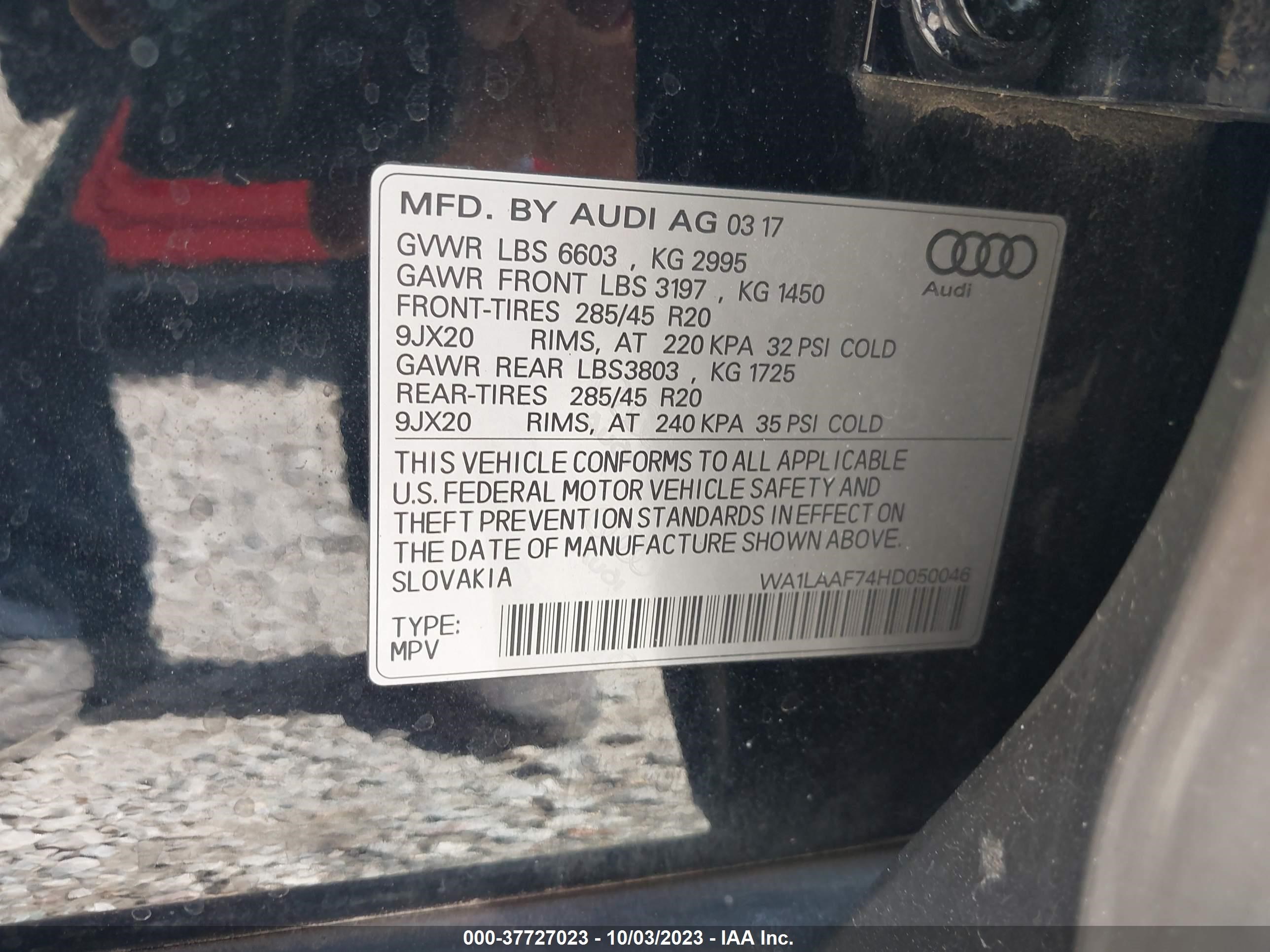 Photo 8 VIN: WA1LAAF74HD050046 - AUDI Q7 