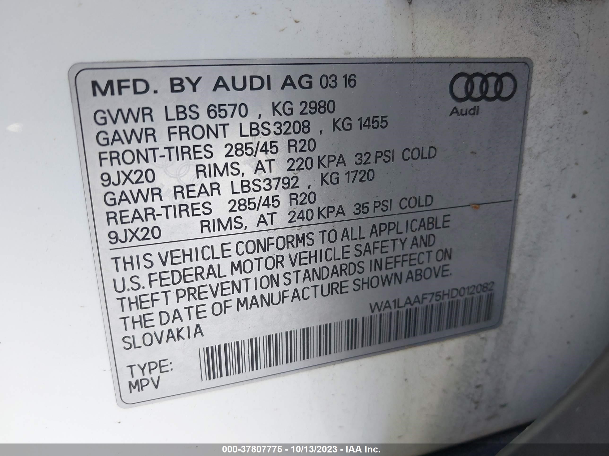 Photo 8 VIN: WA1LAAF75HD012082 - AUDI Q7 