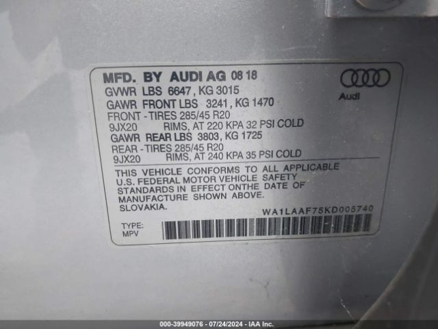 Photo 8 VIN: WA1LAAF75KD005740 - AUDI Q7 