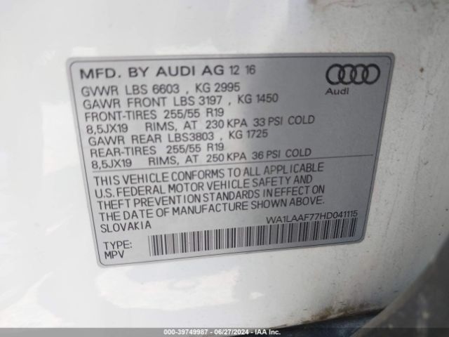 Photo 8 VIN: WA1LAAF77HD041115 - AUDI Q7 