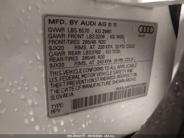 Photo 8 VIN: WA1LAAF78HD001965 - AUDI Q7 