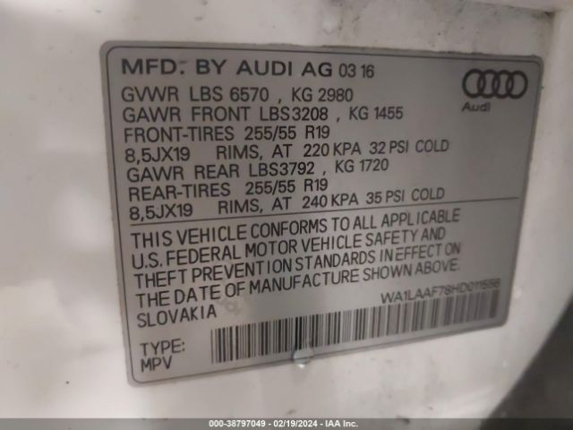 Photo 8 VIN: WA1LAAF78HD011556 - AUDI Q7 