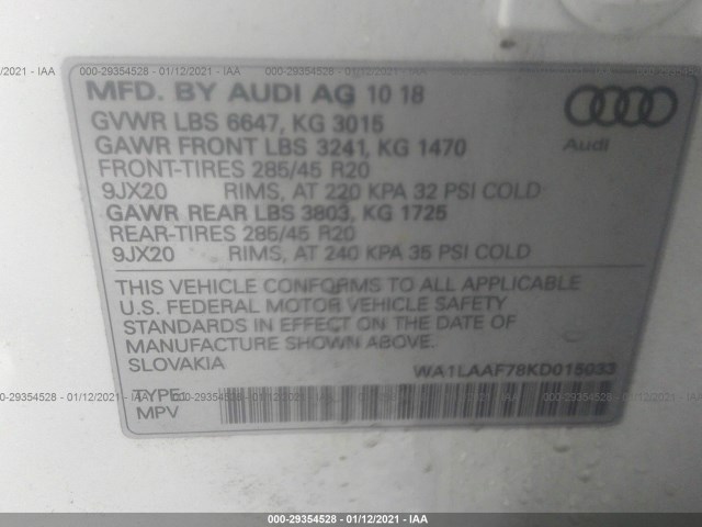 Photo 8 VIN: WA1LAAF78KD015033 - AUDI Q7 