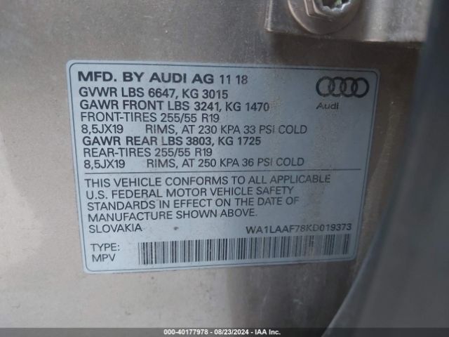 Photo 8 VIN: WA1LAAF78KD019373 - AUDI Q7 