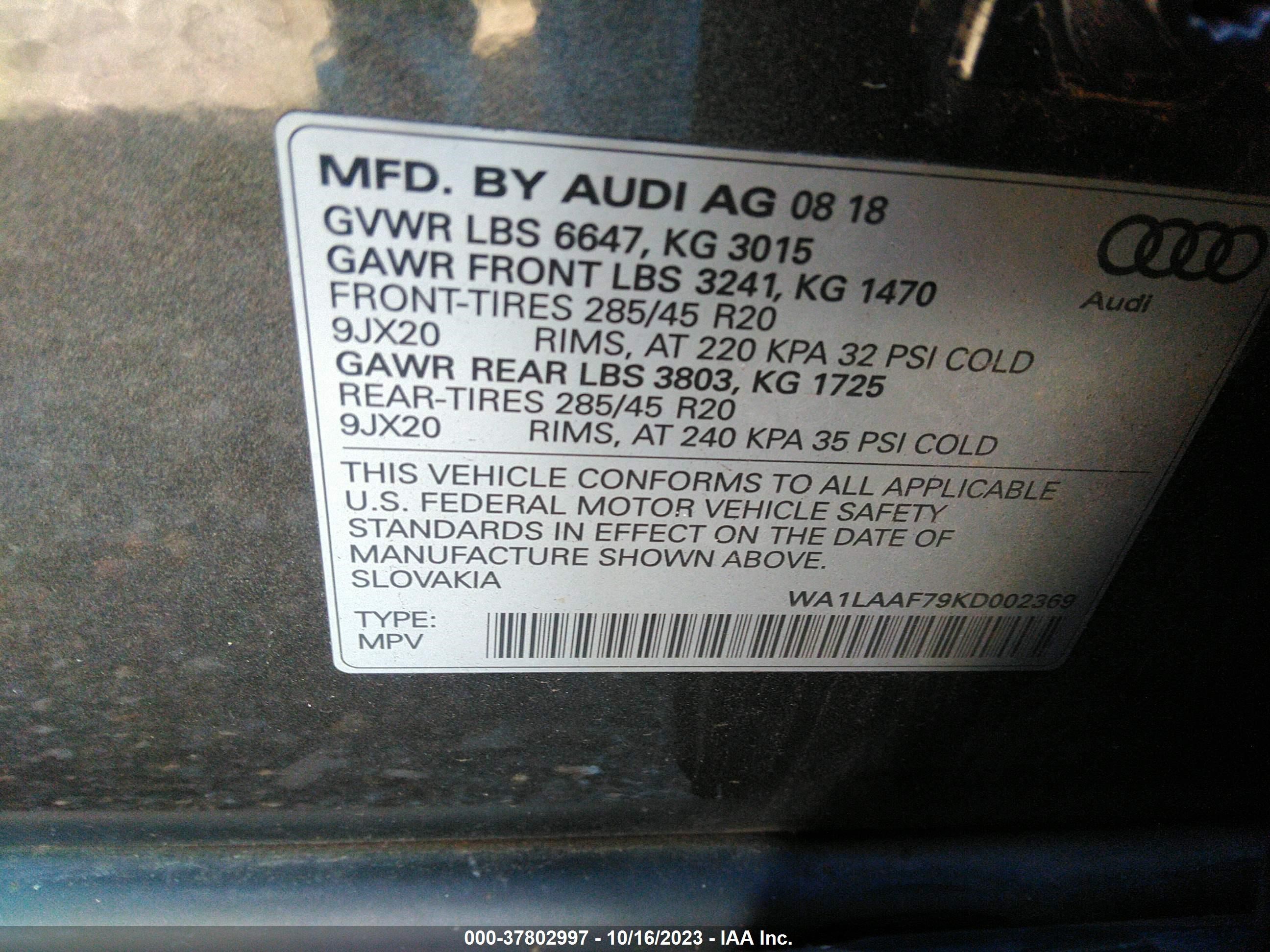 Photo 8 VIN: WA1LAAF79KD002369 - AUDI Q7 