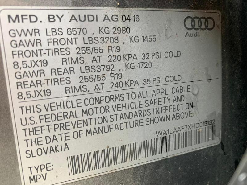 Photo 9 VIN: WA1LAAF7XHD013132 - AUDI Q7 PREMIUM 