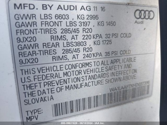 Photo 8 VIN: WA1LAAF7XHD037396 - AUDI Q7 