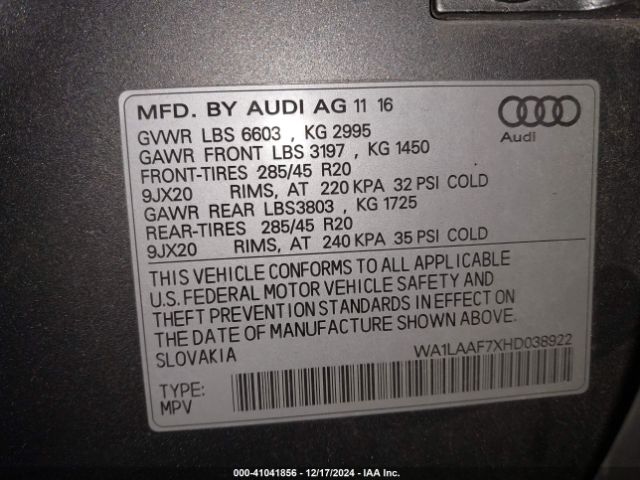 Photo 8 VIN: WA1LAAF7XHD038922 - AUDI Q7 