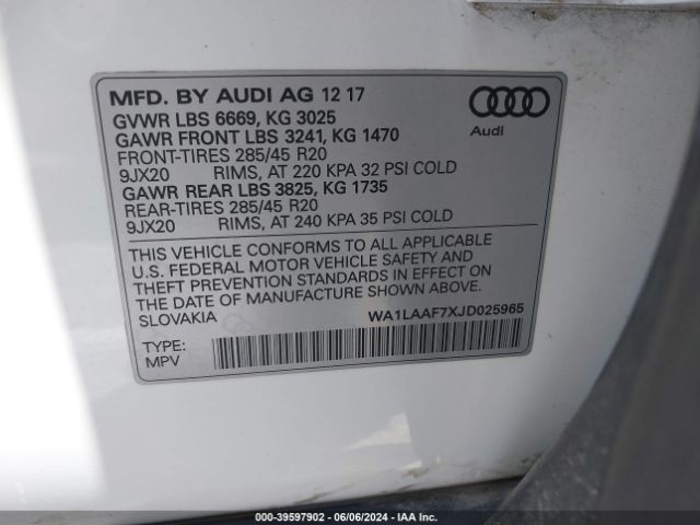 Photo 8 VIN: WA1LAAF7XJD025965 - AUDI Q7 