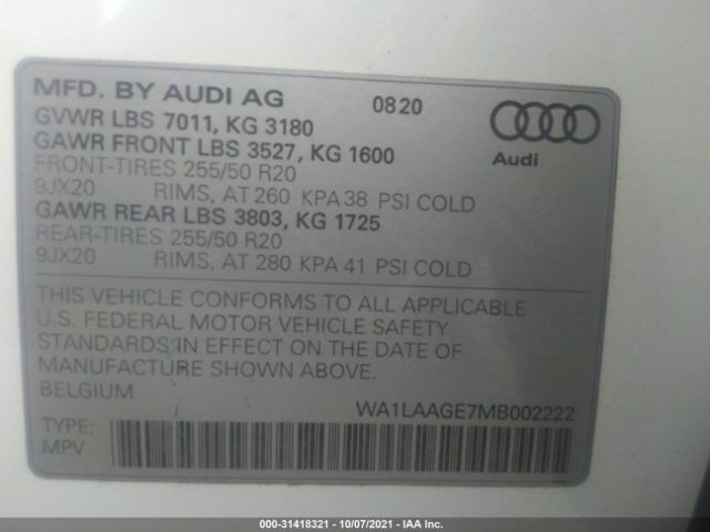 Photo 8 VIN: WA1LAAGE7MB002222 - AUDI E-TRON 