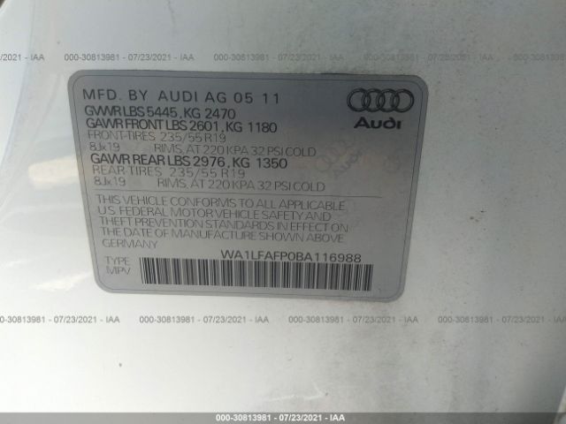 Photo 8 VIN: WA1LFAFP0BA116988 - AUDI Q5 