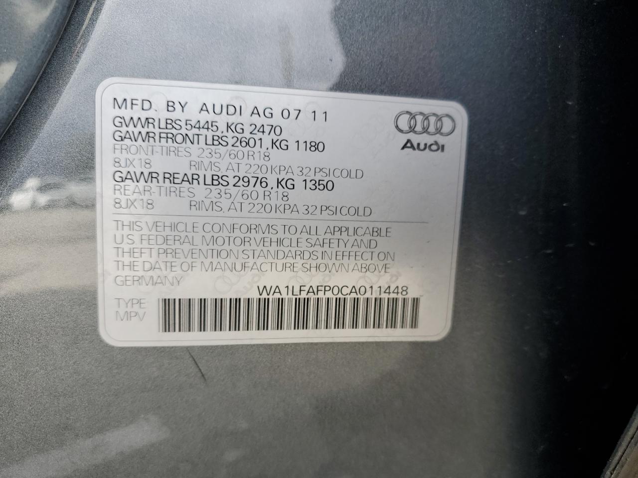 Photo 12 VIN: WA1LFAFP0CA011448 - AUDI Q5 