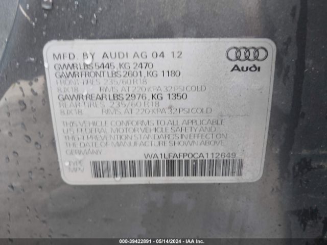 Photo 8 VIN: WA1LFAFP0CA112649 - AUDI Q5 