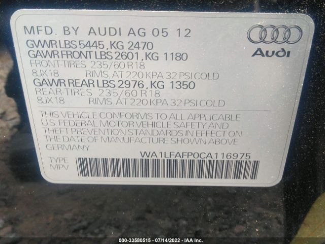 Photo 8 VIN: WA1LFAFP0CA116975 - AUDI Q5 