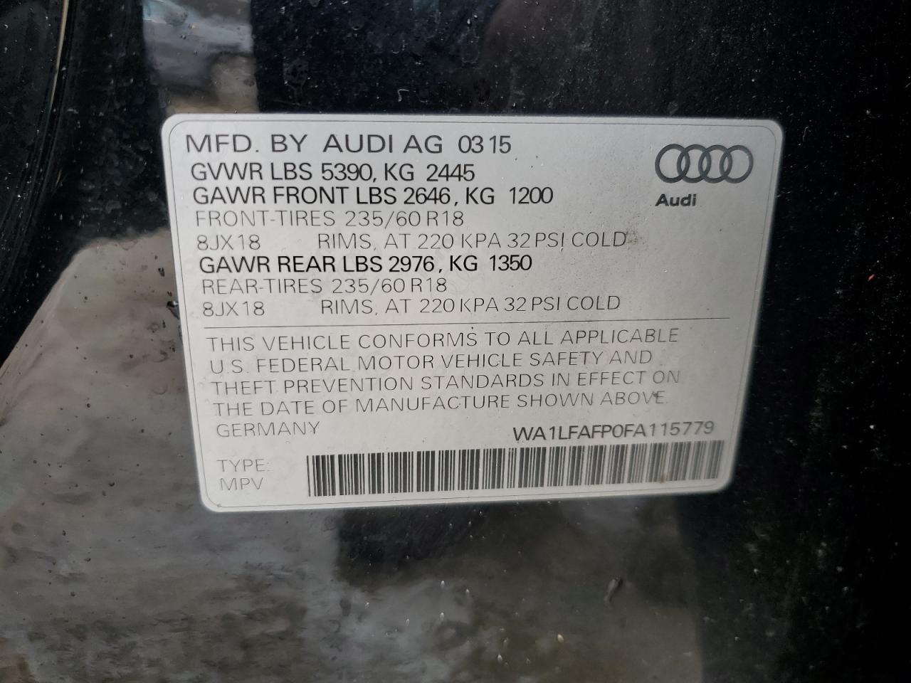 Photo 11 VIN: WA1LFAFP0FA115779 - AUDI Q5 